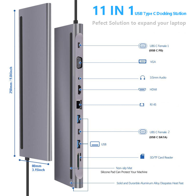 USB-C Laptop Expansion Dock – 6-in-1 Hub for MacBook, PC & More