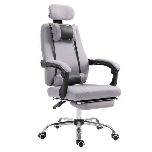 Ergonomic Executive High Back Office Chair with Footrest – Lumbar Support, Adjustable Height – Light Grey - Depot 365