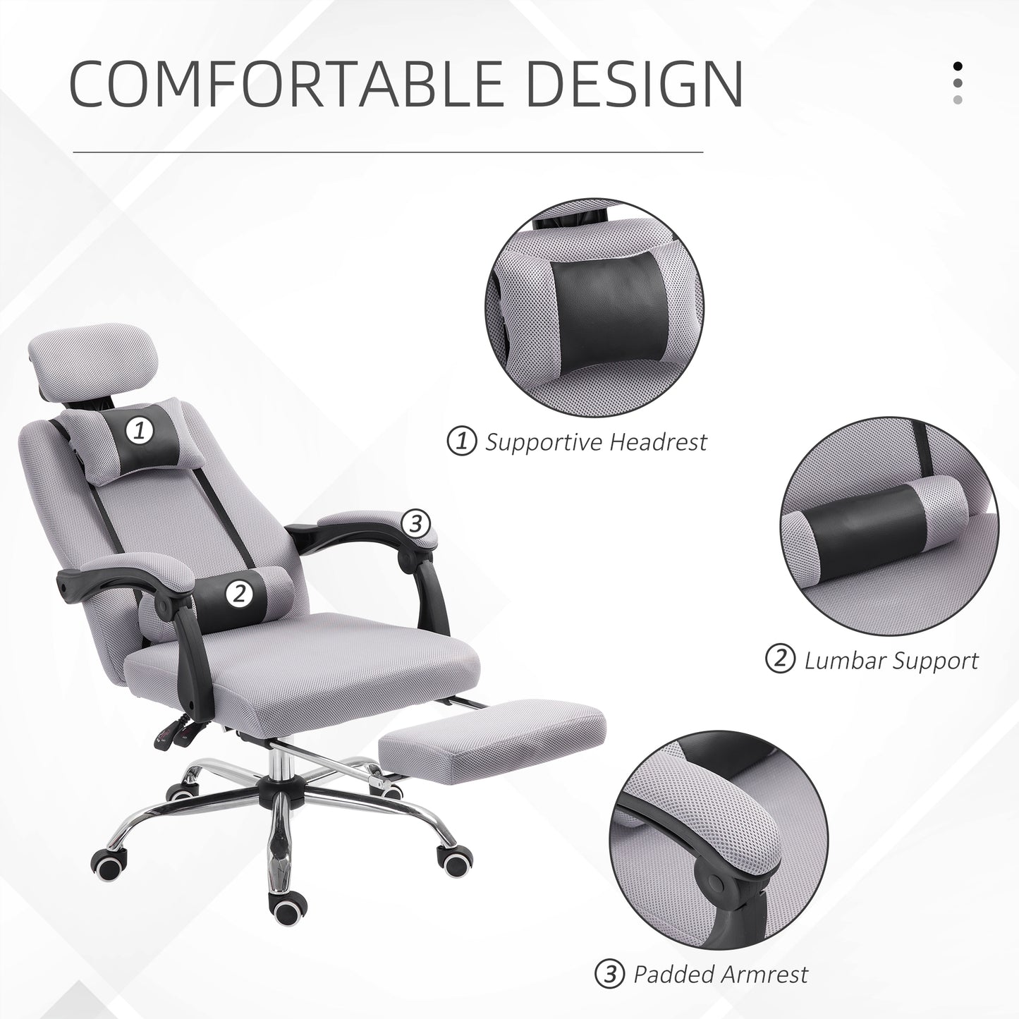 Ergonomic Executive High Back Office Chair with Footrest – Lumbar Support, Adjustable Height – Light Grey - Depot 365