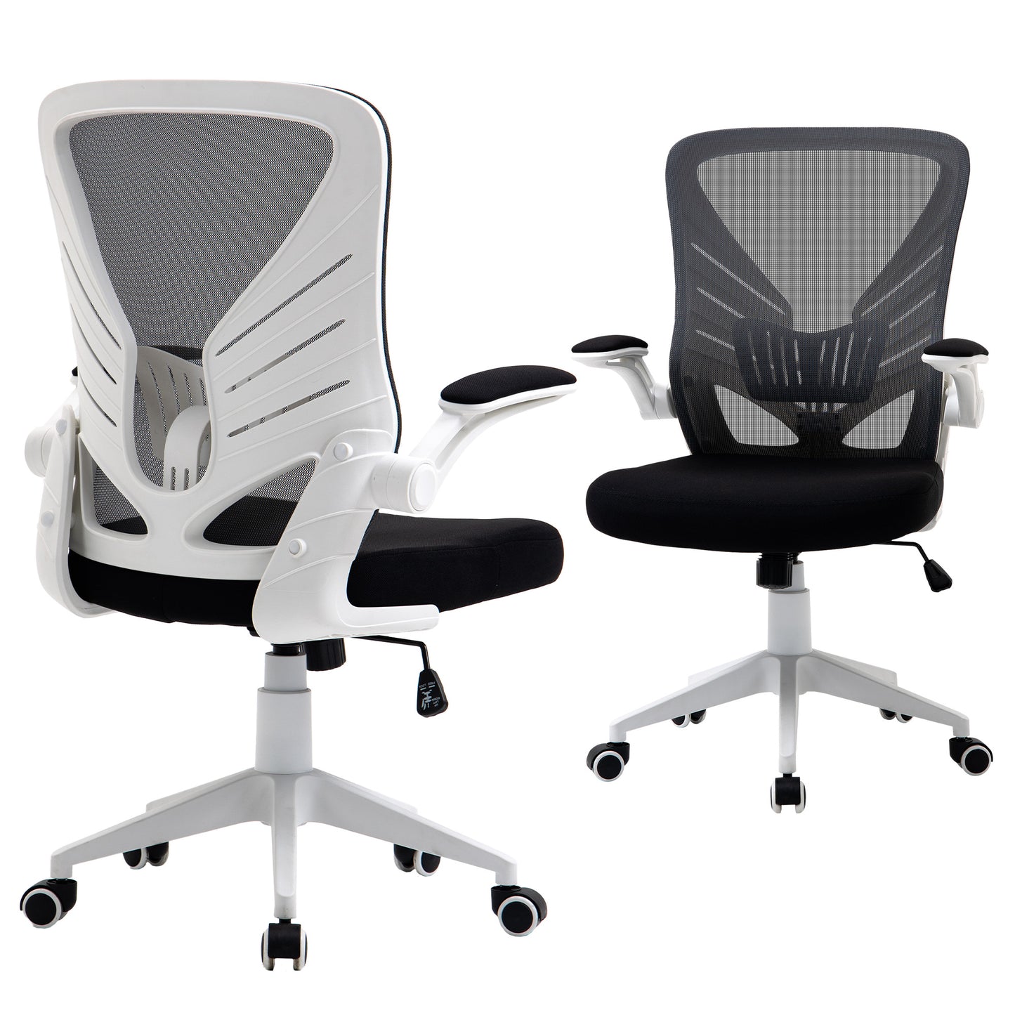 Mesh Office Chair – Ergonomic Swivel Task Chair with Lumbar Support & Flip-Up Arms – Grey & Black - Depot 365