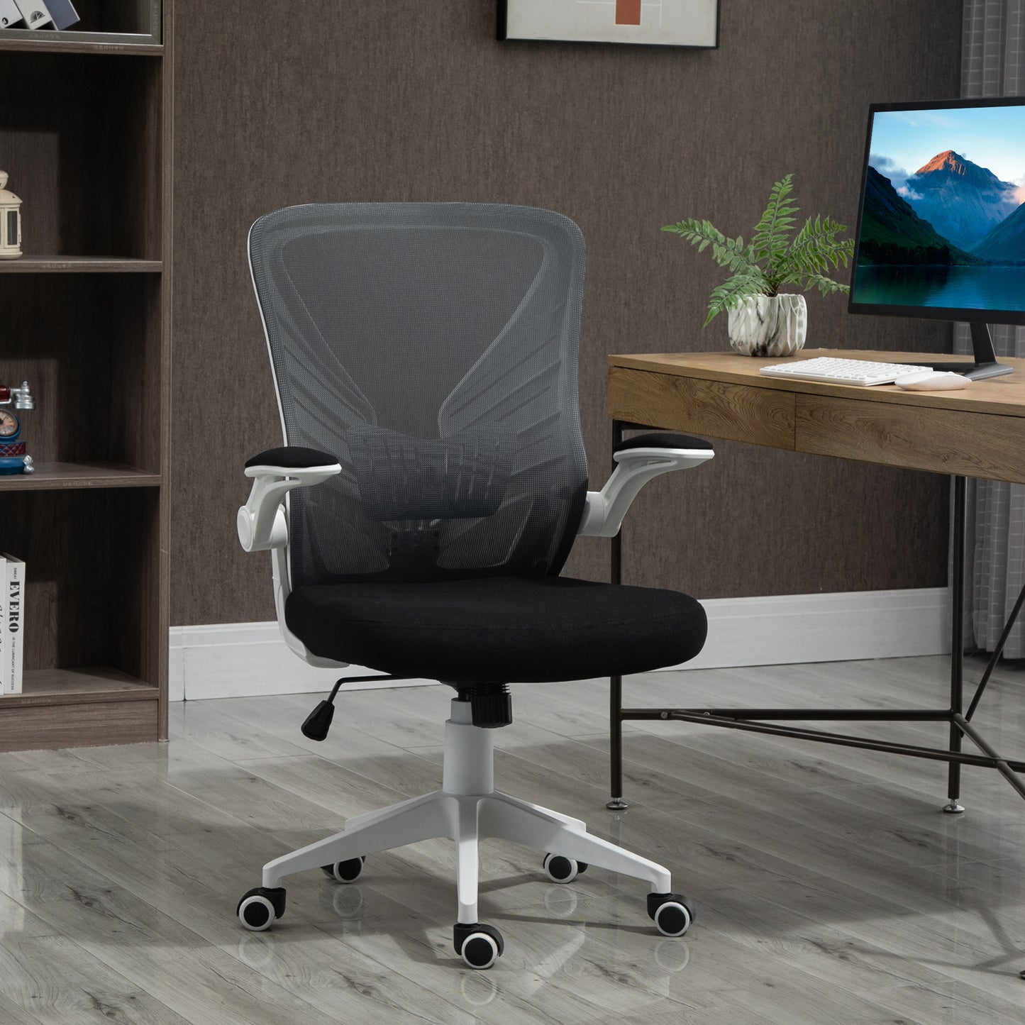 Mesh Office Chair – Ergonomic Swivel Task Chair with Lumbar Support & Flip-Up Arms – Grey & Black - Depot 365