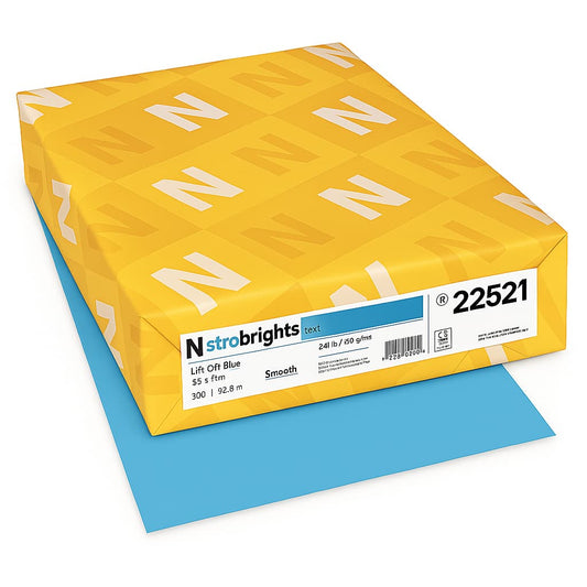 Astrobrights Lunar Blue 8.5 x 11 inch color paper with smooth finish, perfect for creative printing and vibrant documents.