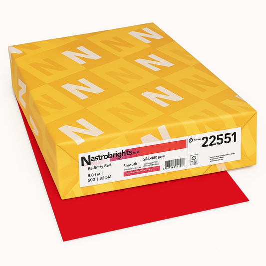 Astrobrights Rocket Red color paper in 8.5 x 11 inch letter size, ideal for printing, signage, and creative projects.
