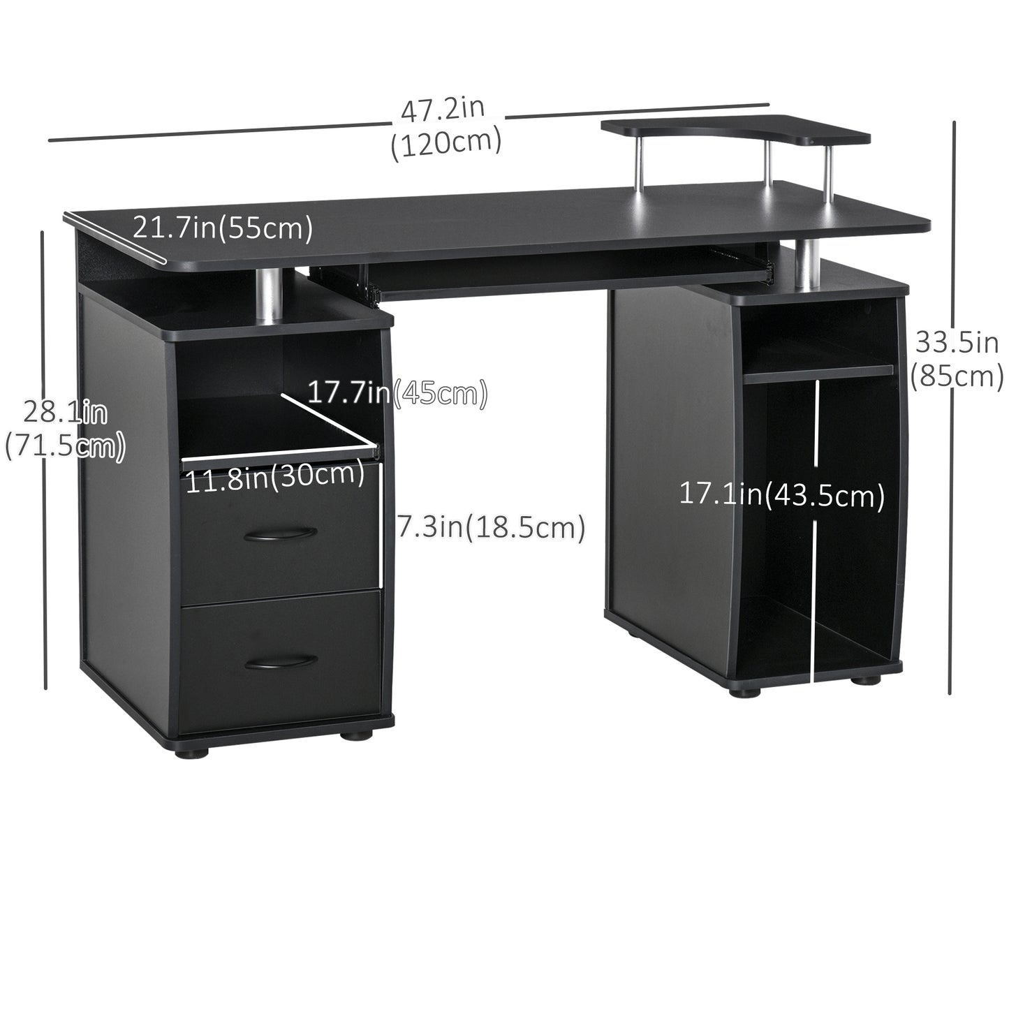 Multi-Function Computer Desk with Keyboard Tray, CPU Stand & Storage Drawers – Black - Depot 365