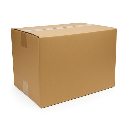 Plain brown corrugated cardboard box sealed with clear packing tape, displayed on a white background. Ideal for Depot365.ca product listings featuring packaging, moving, or shipping supplies.