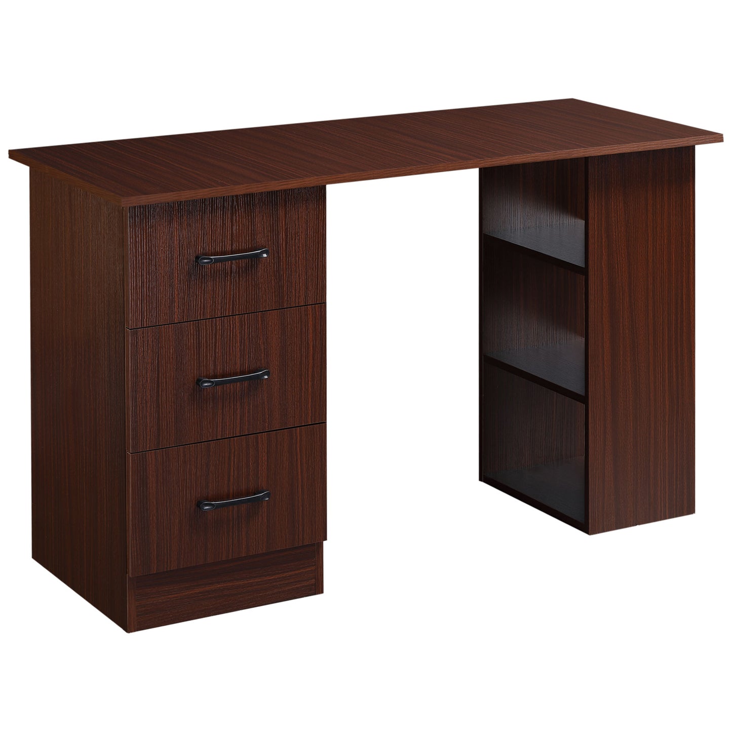 47" Computer Desk with 3-Tier Storage Shelves & Drawers – Walnut Finish - Depot 365
