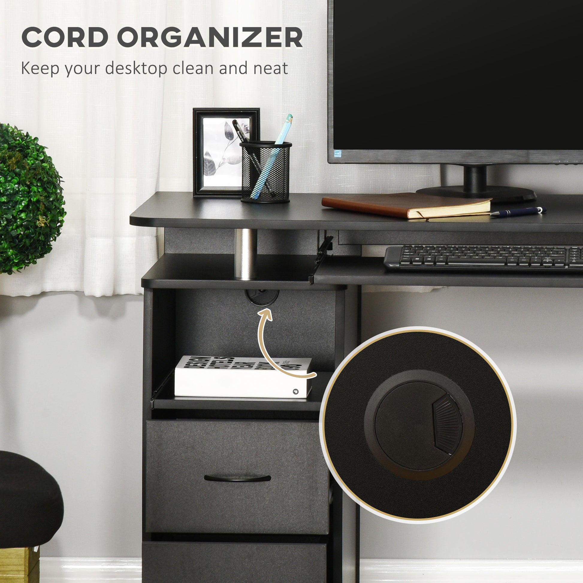 Multi-Function Computer Desk with Keyboard Tray, CPU Stand & Storage Drawers – Black - Depot 365