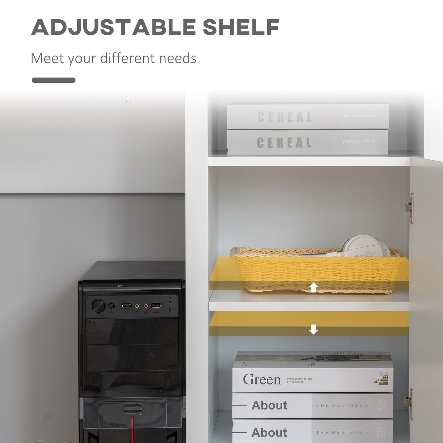 L-Shaped Corner Desk with Storage Cabinet & Adjustable Shelf – White - Depot 365