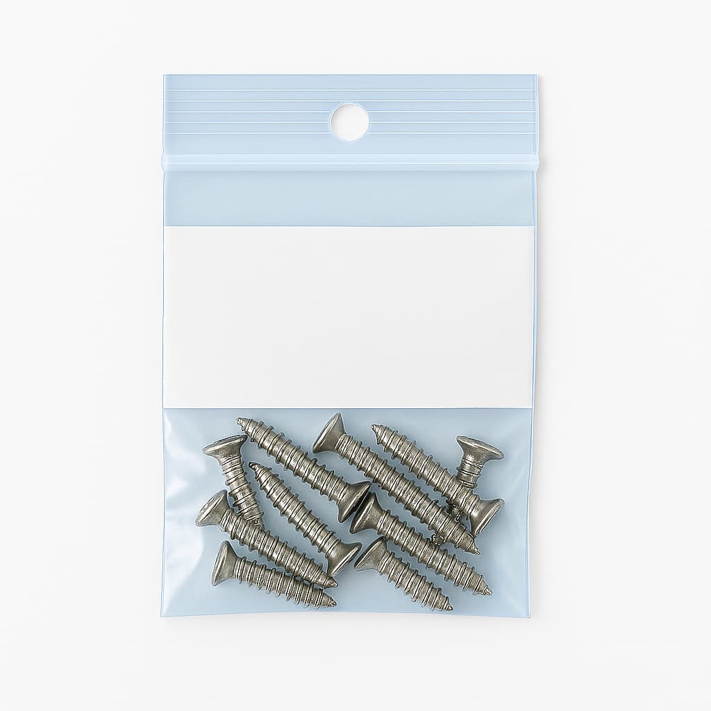 Reclosable poly bags with white block label and hanging hole 3x4 inches