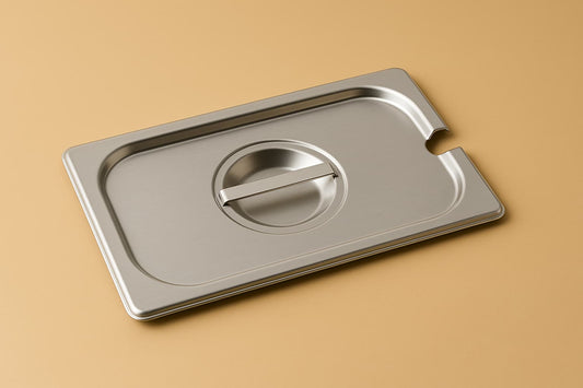 1/3 size stainless steel slotted lid with handle for steam pans