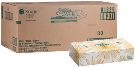 SWAN White Facial Tissues – 2-Ply Soft & Absorbent (30 packs, 100 Sheets/Box) - Depot 365