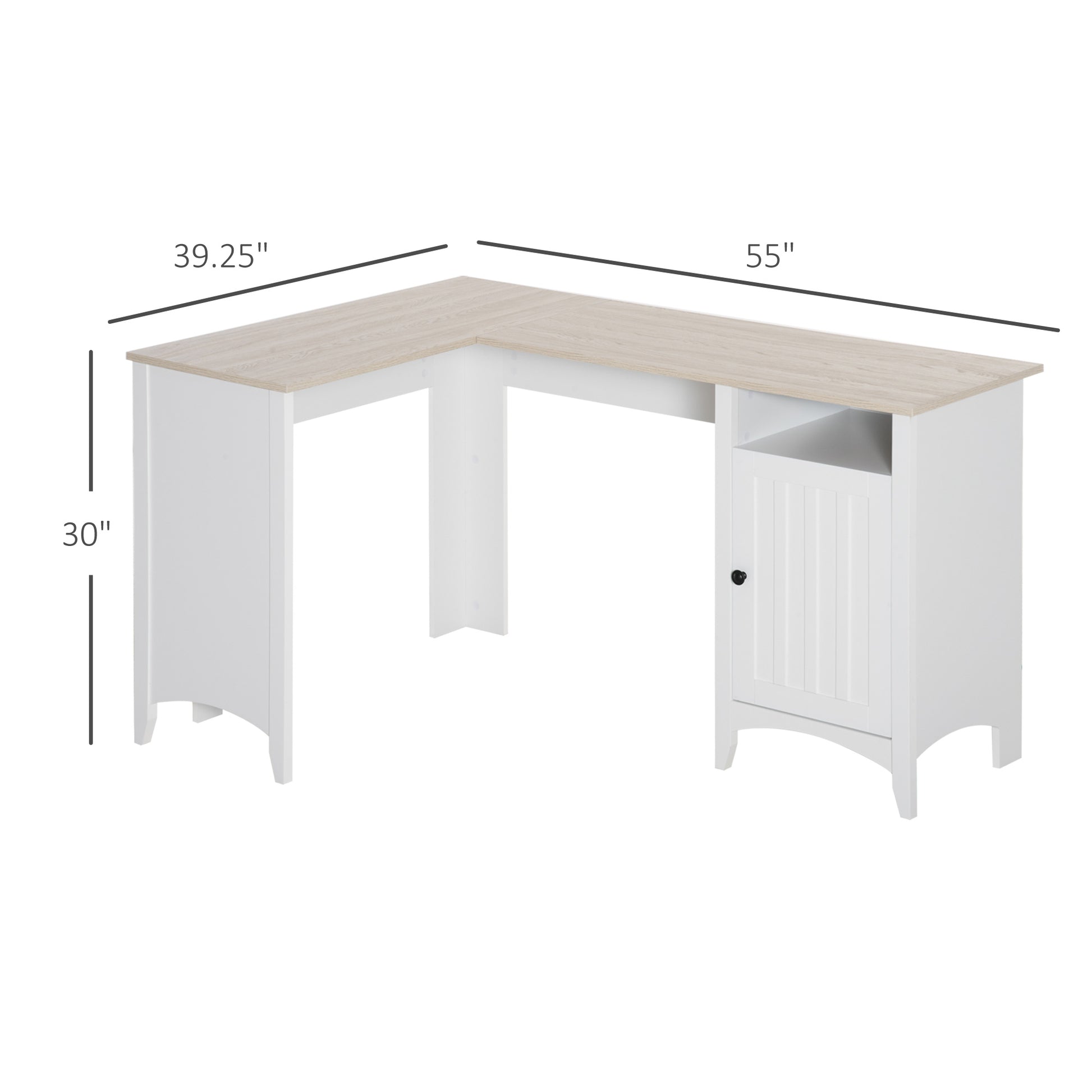 L-Shaped Corner Desk with Storage Cabinet & Adjustable Shelf – White - Depot 365