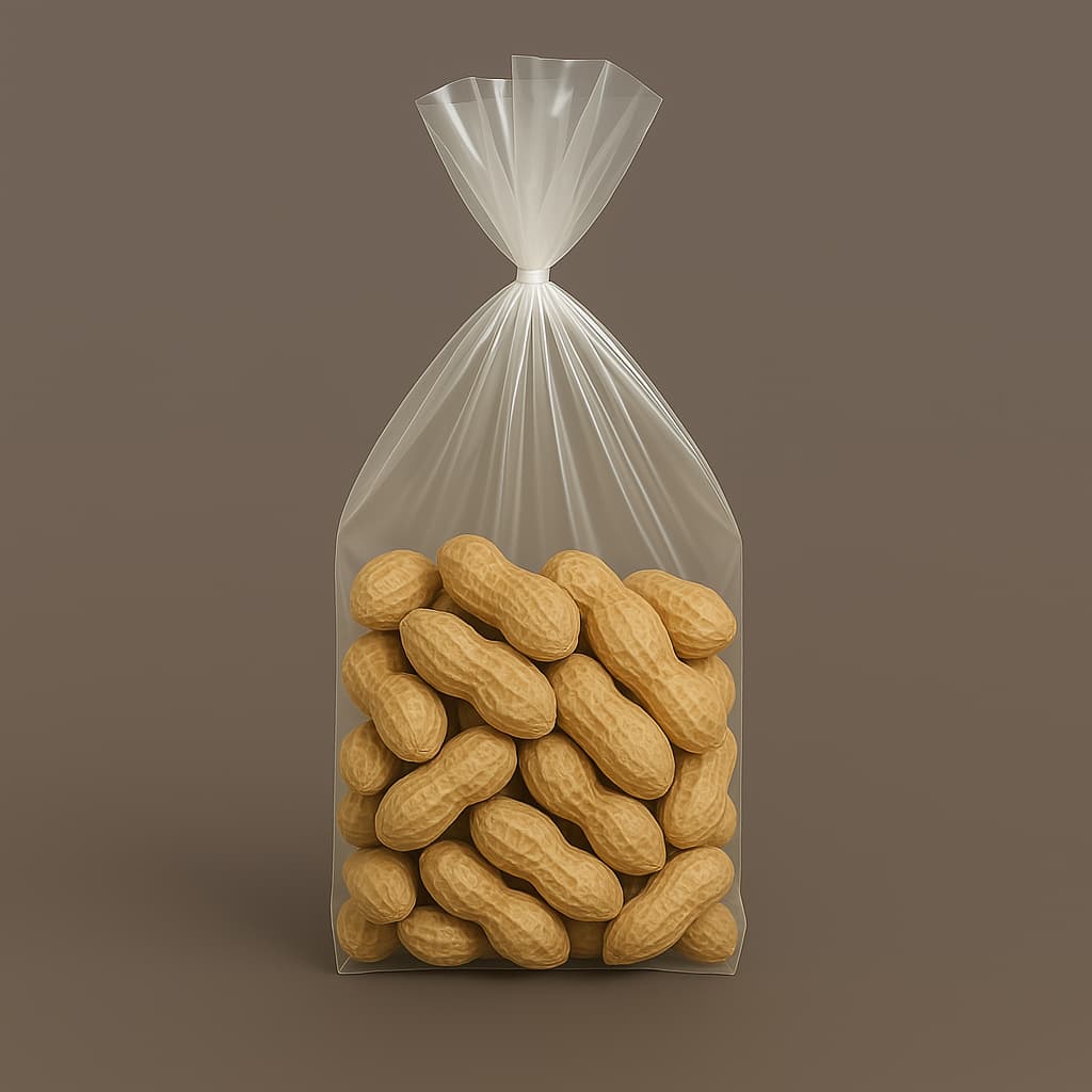 10 lb poly bag sized 7 x 3 x 20 inches, made of clear polyethylene, ideal for medium food packaging and commercial use.