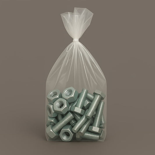 Clear 20 lb poly bag sized 12 x 6 x 26 inches, ideal for large foodservice packaging and commercial use.