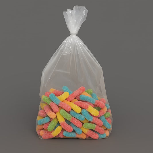 Clear 9 lb polyethylene poly bag measuring 7 x 3 x 18 inches, ideal for food storage, packaging, and commercial use.