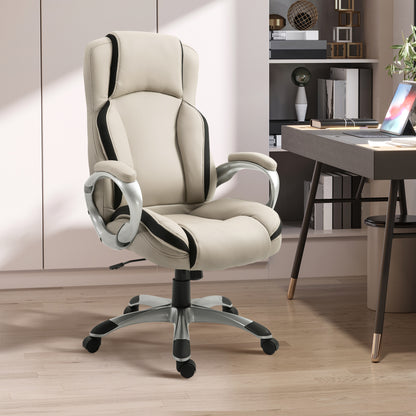 Executive PU Leather Office Chair – Height Adjustable, Ergonomic Swivel with Double Padding – Greige & Black