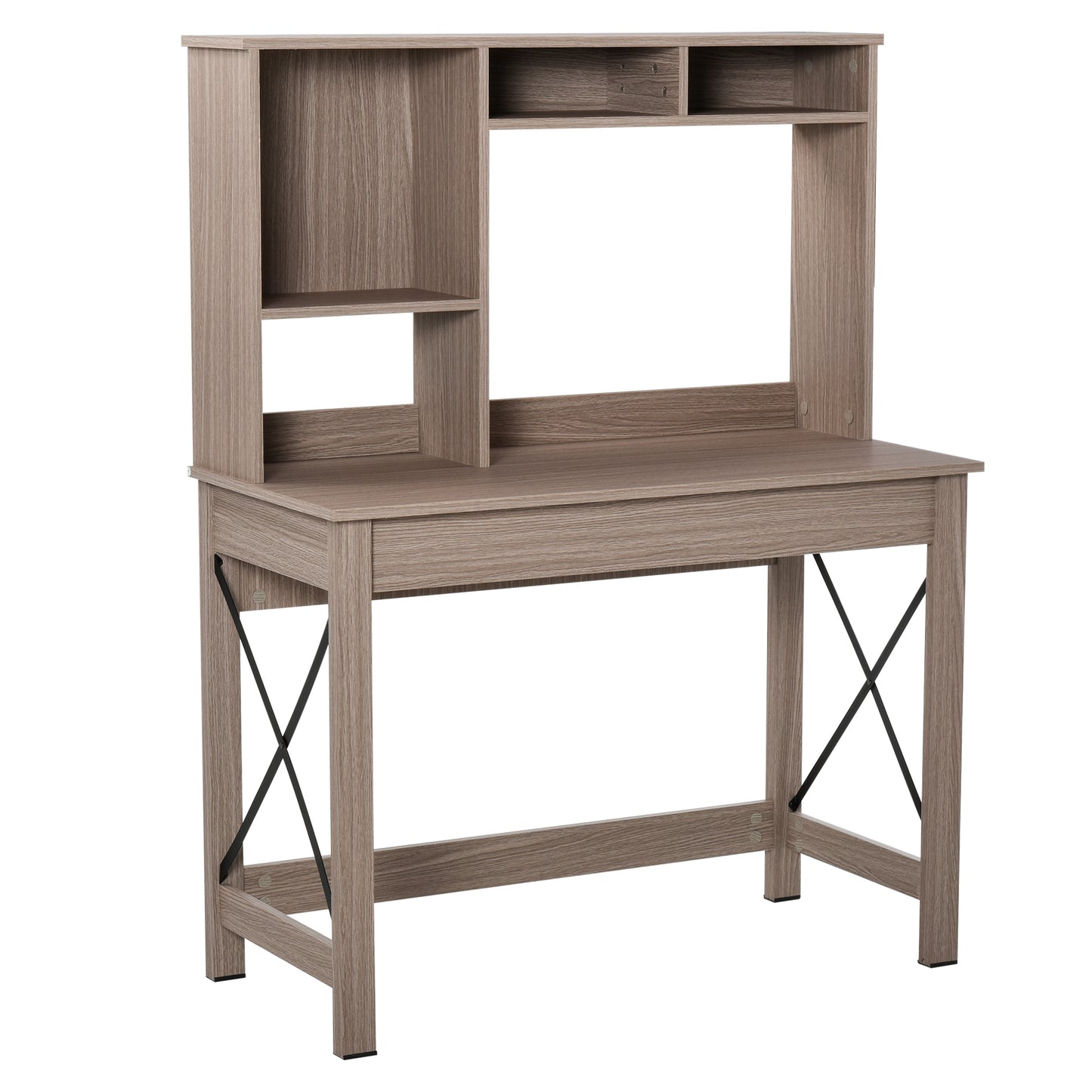 Rectangle Computer Desk with Hutch and Bookshelf – Brown Wood Grain Workstation