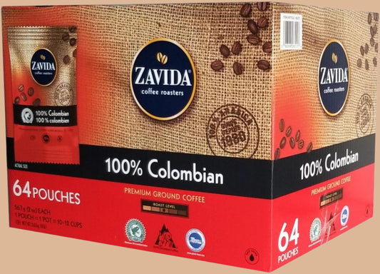 100% Colombian ground coffee – 64 × 2 oz portion packs – medium roast for office brewing