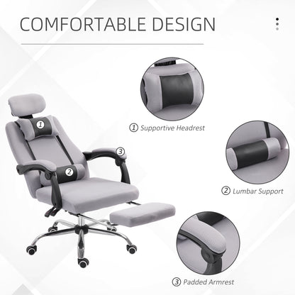 Ergonomic Executive High Back Office Chair with Footrest – Lumbar Support, Adjustable Height – Light Grey