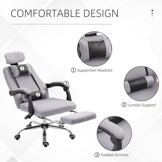 Ergonomic Executive High Back Office Chair with Footrest – Lumbar Support, Adjustable Height – Light Grey