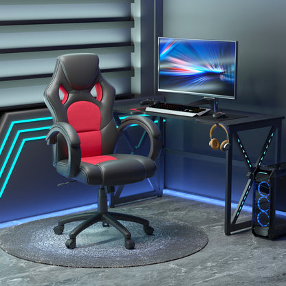 Racecar-Style High-Back Leather Executive Office Chair – Adjustable Height, Tilt Function, 360° Swivel – Red & Black