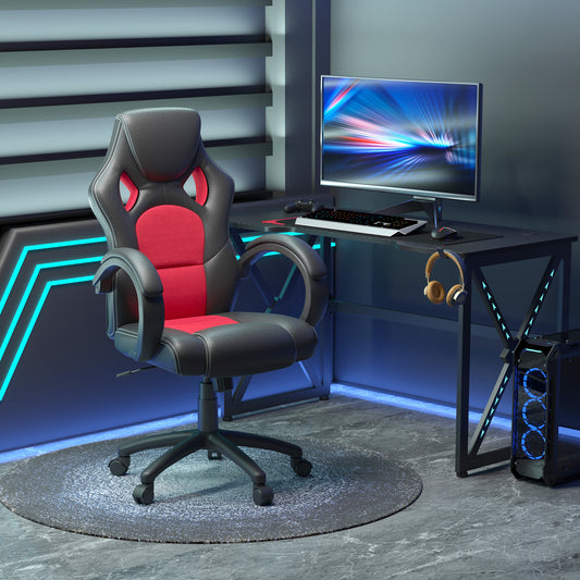 Racecar-Style High-Back Leather Executive Office Chair – Adjustable Height, Tilt Function, 360° Swivel – Red & Black