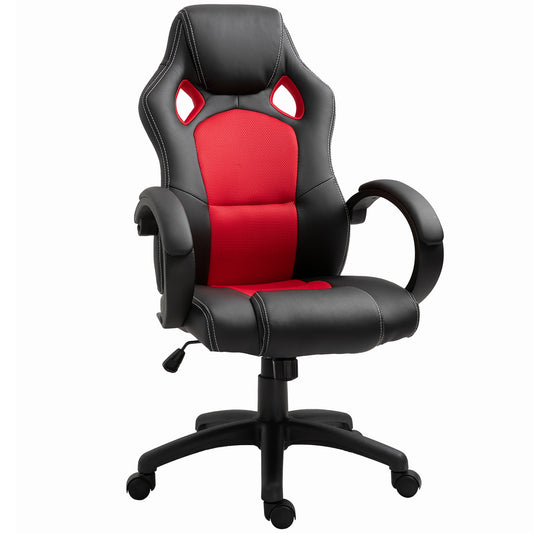 Racecar-Style High-Back Leather Executive Office Chair – Adjustable Height, Tilt Function, 360° Swivel – Red & Black