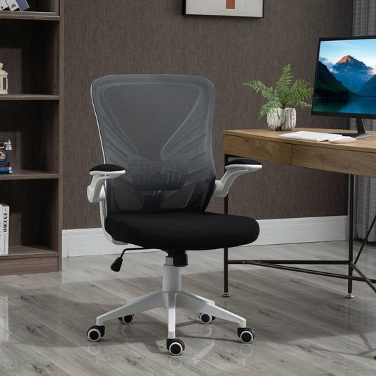 Mesh Office Chair – Ergonomic Swivel Task Chair with Lumbar Support & Flip-Up Arms – Grey & Black