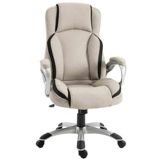 Executive PU Leather Office Chair – Height Adjustable, Ergonomic Swivel with Double Padding – Greige & Black