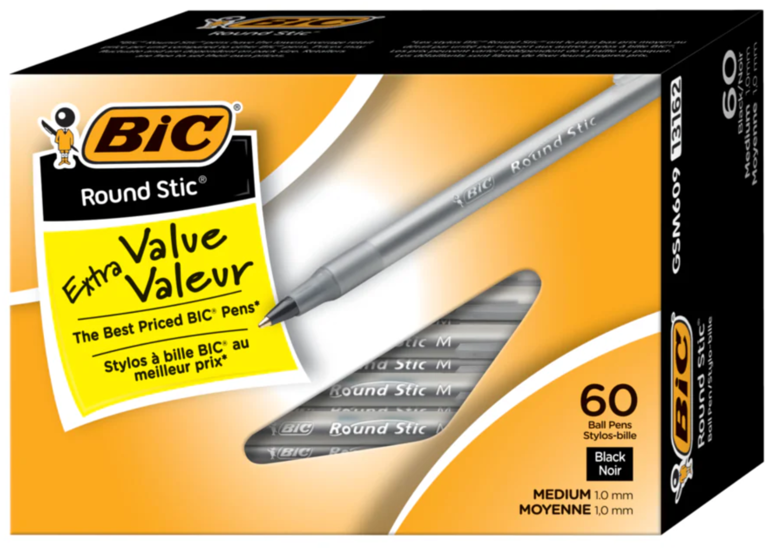 BIC Round Stic Black Ballpoint Pens – 1.0mm Medium Point – Pack of 60 - Depot 365 