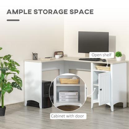 L-Shaped Corner Desk with Storage Cabinet & Adjustable Shelf – White