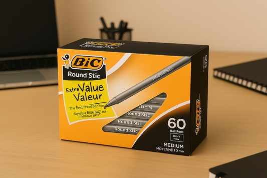 BIC Round Stic Black Ballpoint Pens – 1.0mm Medium Point – Pack of 60 - Depot 365 