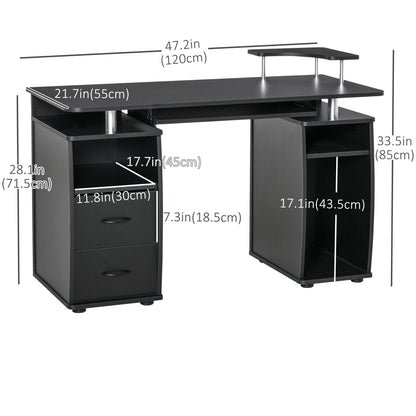 Multi-Function Computer Desk with Keyboard Tray, CPU Stand & Storage Drawers – Black