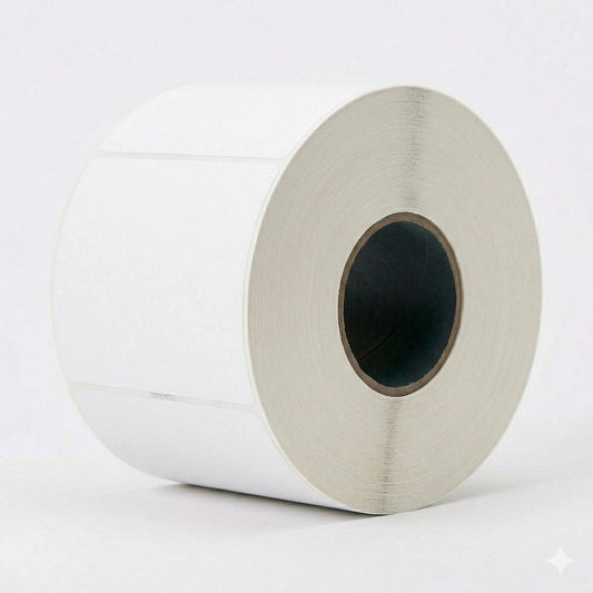 Roll of 1,000 white 4x6 thermal transfer labels with 3 inch industrial core. Durable smudge-proof shipping labels for Zebra ZT printers. Available at Depot365 Montreal.