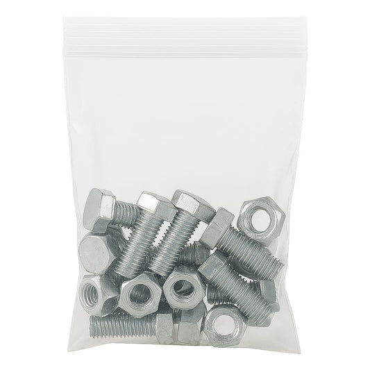 Clear 6x9 inch reclosable poly bags with 4 mil thickness for industrial parts. Heavy-duty puncture-resistant bags for hardware and tools. Bulk shipping supplies from Depot365 Montreal.