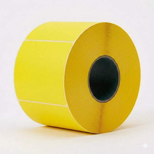 Rouleau industriel de 1000 étiquettes de transfert thermique jaunes 4x6 avec mandrin de 3 pouces. Idéal pour la sécurité et la signalisation prioritaire. Compatible avec Zebra ZT. Disponible chez Depot365 Montréal et Laval.