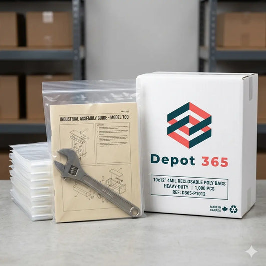 Sacs en polyéthylène transparents 10x12 pouces de 4 mil avec fermeture pression. Format idéal pour documents 8.5x11 et quincaillerie lourde. Fournitures d'emballage industriel Depot365 Montréal.