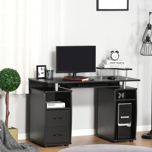 Multi-Function Computer Desk with Keyboard Tray, CPU Stand & Storage Drawers – Black