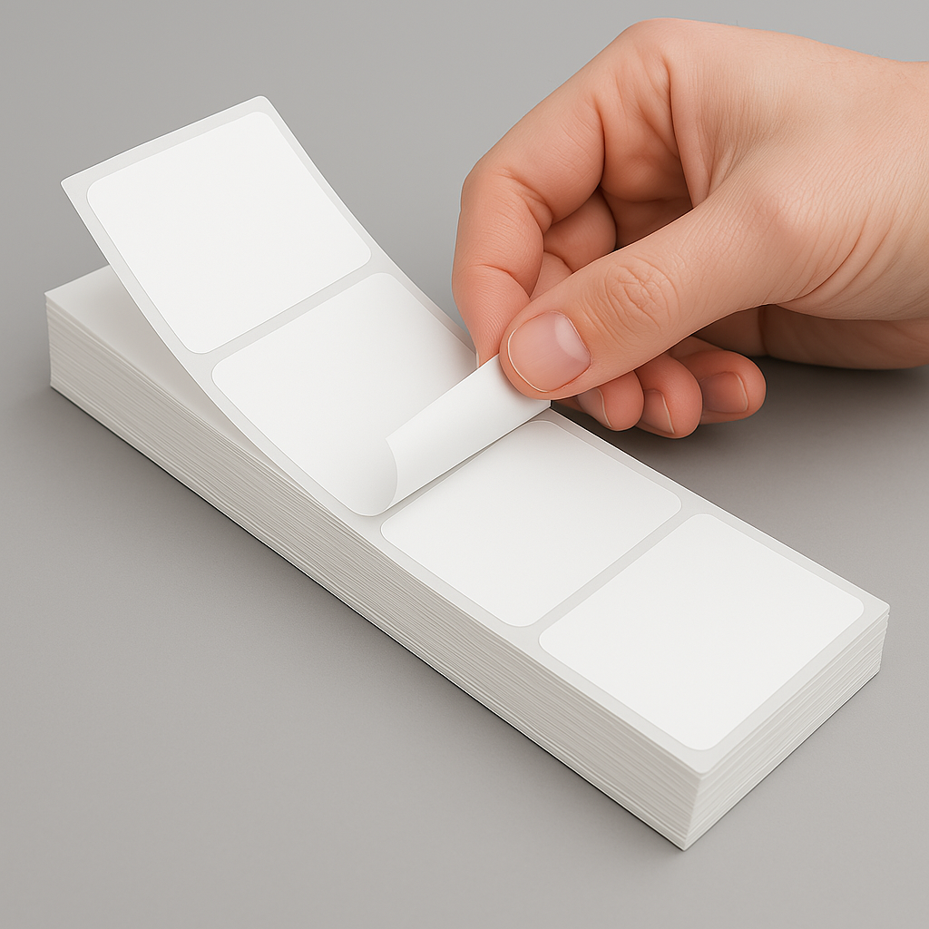 Étiquettes thermiques 4x3 en éventail, noires sur blanc – 500 par paquet