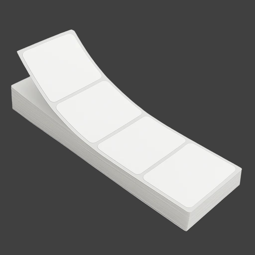 Stack of 500 fanfold thermal shipping labels, 4x3 inches, black on white