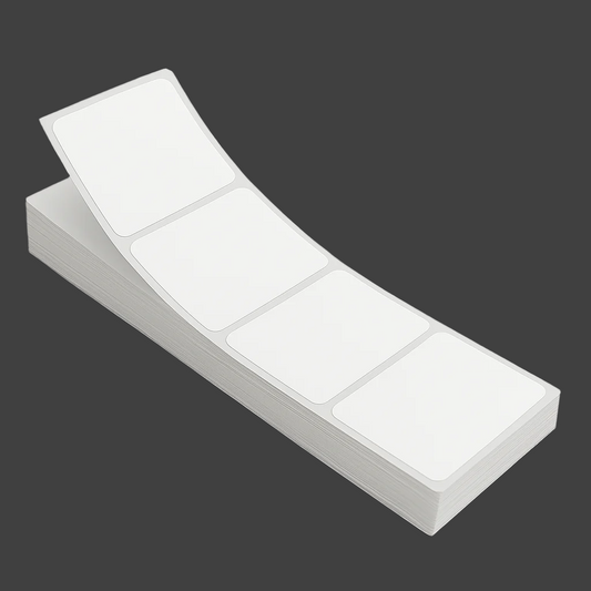 Stack of 500 fanfold thermal shipping labels, 4x3 inches, black on white