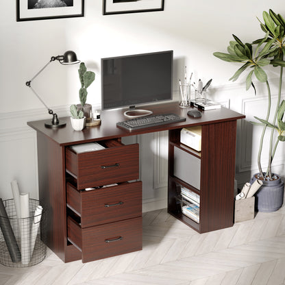 47" Computer Desk with 3-Tier Storage Shelves & Drawers – Walnut Finish