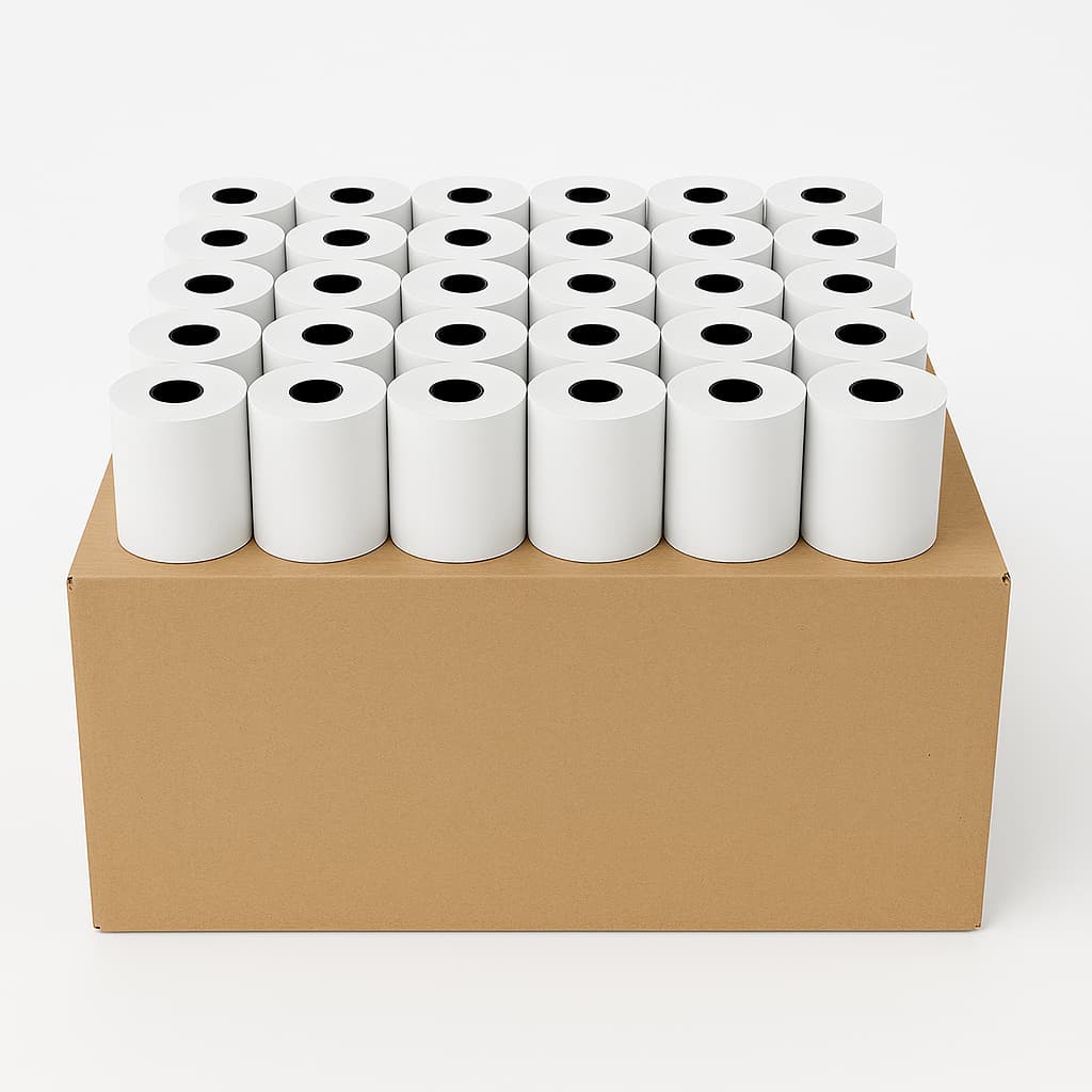 Case of 50 thermal paper rolls for receipt and POS printers