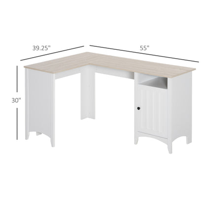 L-Shaped Corner Desk with Storage Cabinet & Adjustable Shelf – White